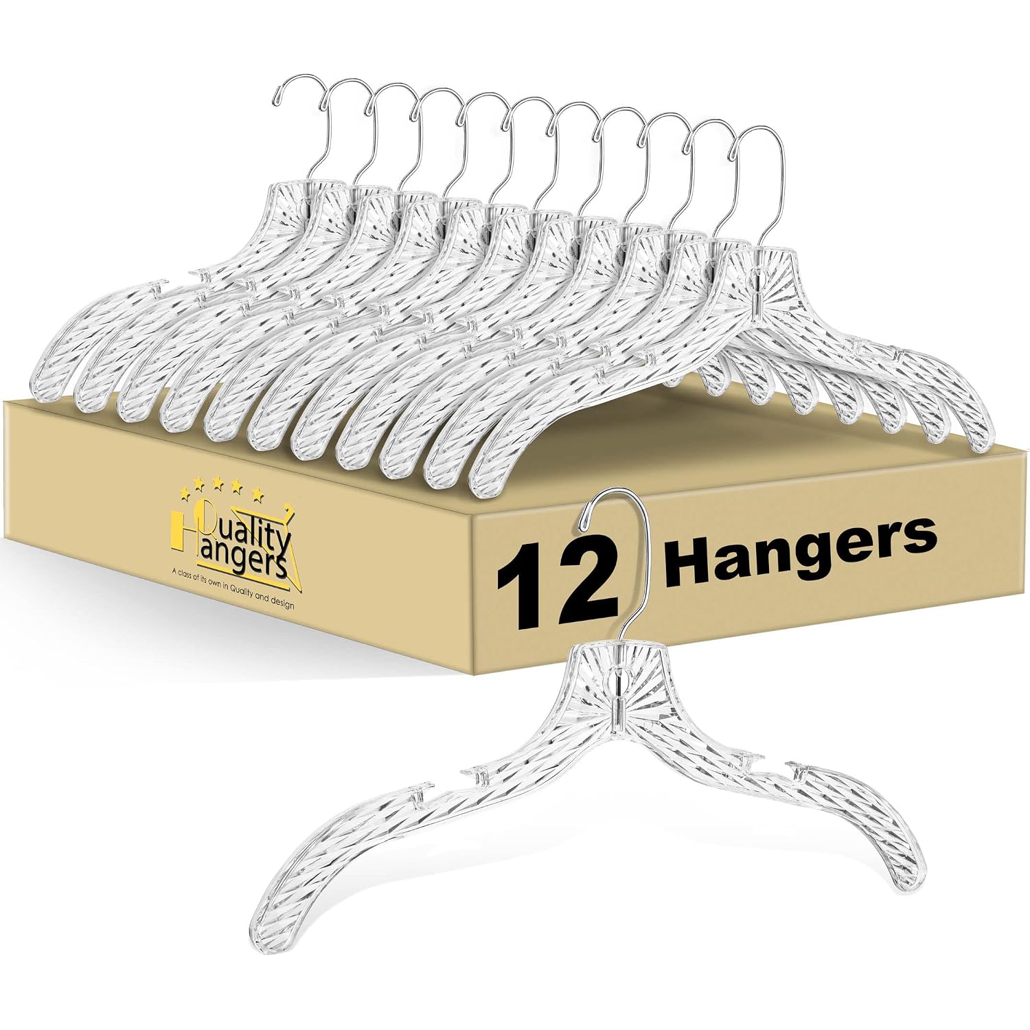 Quality Clear Plastic Hangers 12 Pack - Durable Crystal Cut Heavy Duty Hangers For Clothes, Shirts, Suits, Coats, Dresses