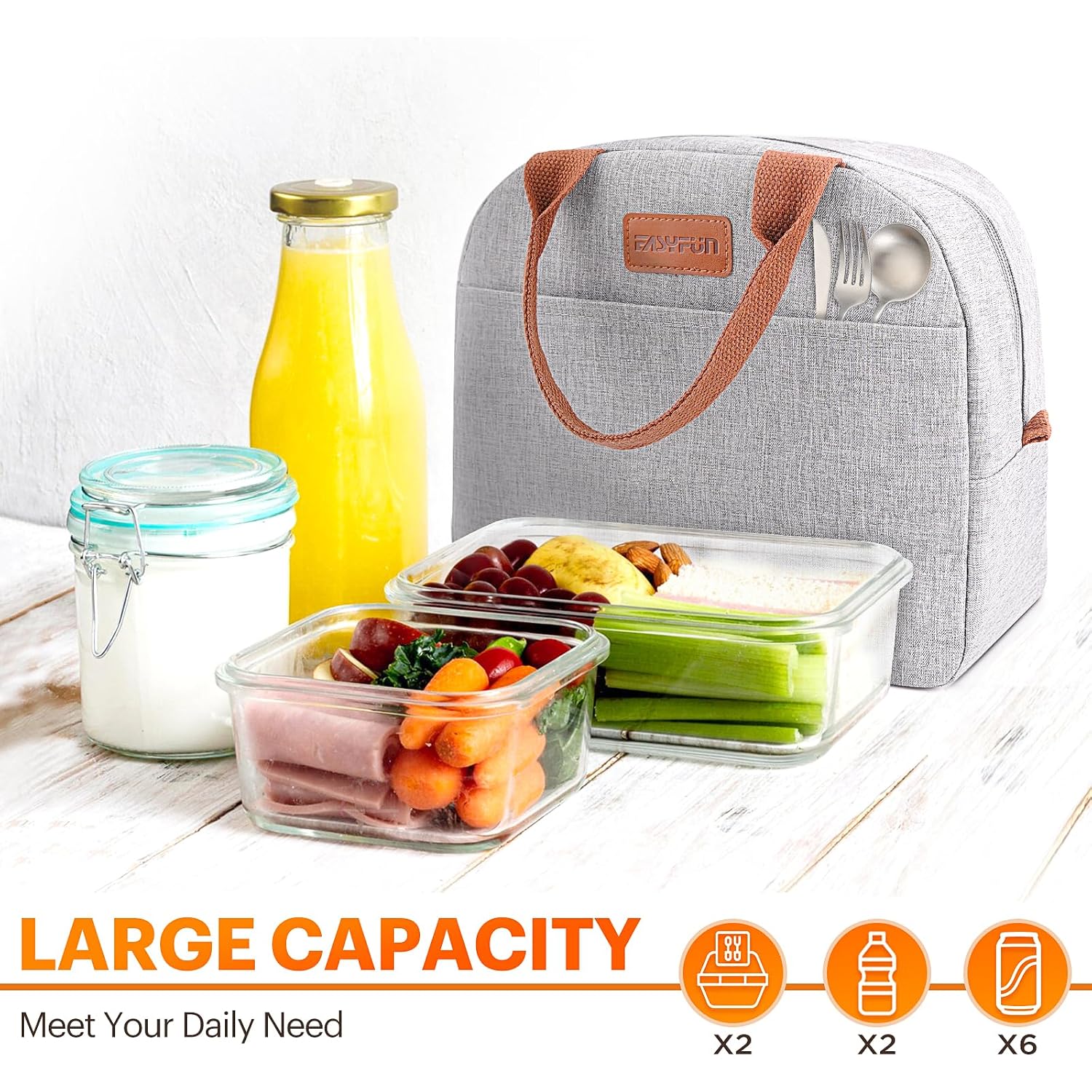 Lunch Bag For Women & Men Adult Insulated Lunch Box, Small Leakproof Cooler Food Lunch Containers Reusable High Capacity Lunch Tote Bags For Work, Travel, Outdoor (Grey)