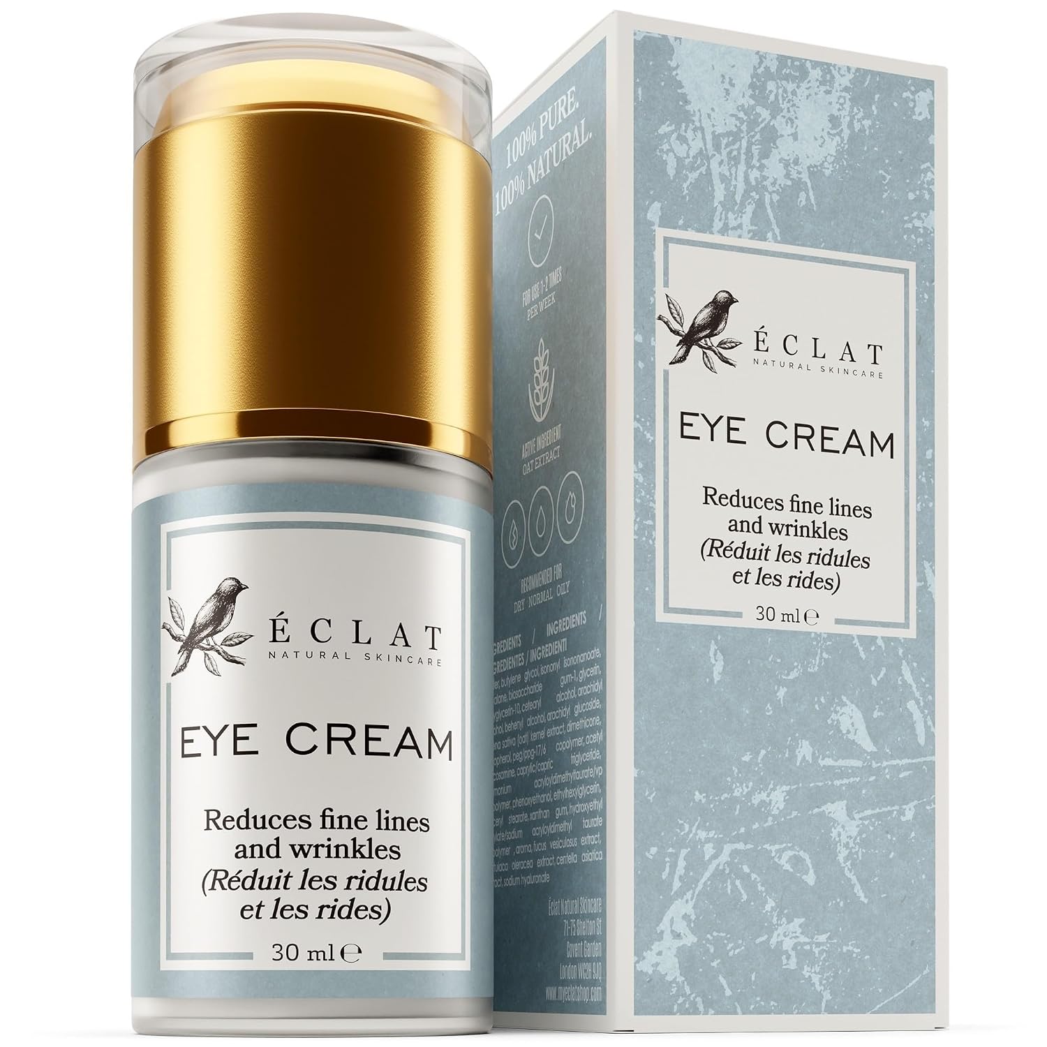 Eclat Skincare Under Eye Cream For Dark Circles & Puffiness – Anti Aging Formula For Wrinkles - Moisturizer For Fine Lines, Crows Feet & Eye Bags – Hydrating Treatment For Firming & Smoothing - 30Ml
