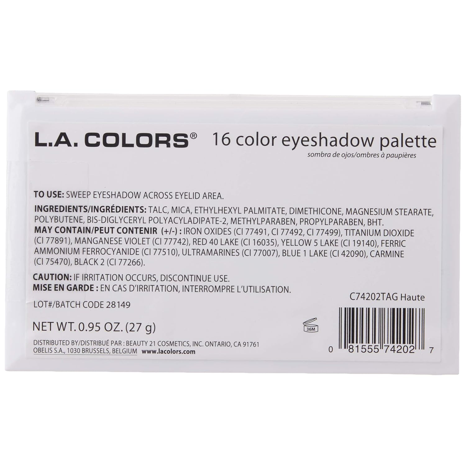 L.A. Colors 16 Color Eyeshadow Palette, Haute C74202Tag