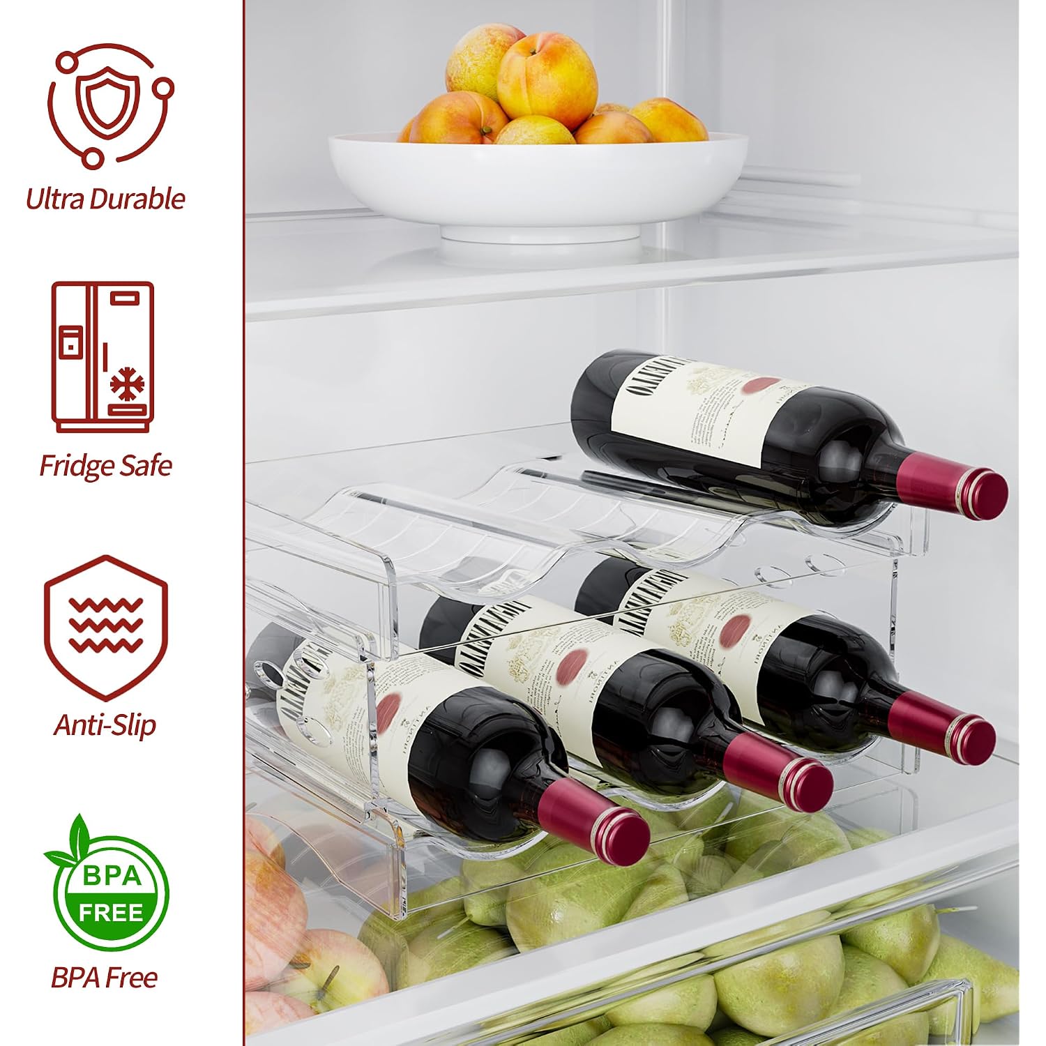 Ez Cozy Wine Rack, 4 Tier Water Bottle Organizer For Cabinet (12 Bottles) | Clear Freestanding Wine Bottle Holder For Cabinet, Fridge, Pantry, Wine Rack For Inside Cabinet, Refrigerator, Countertop