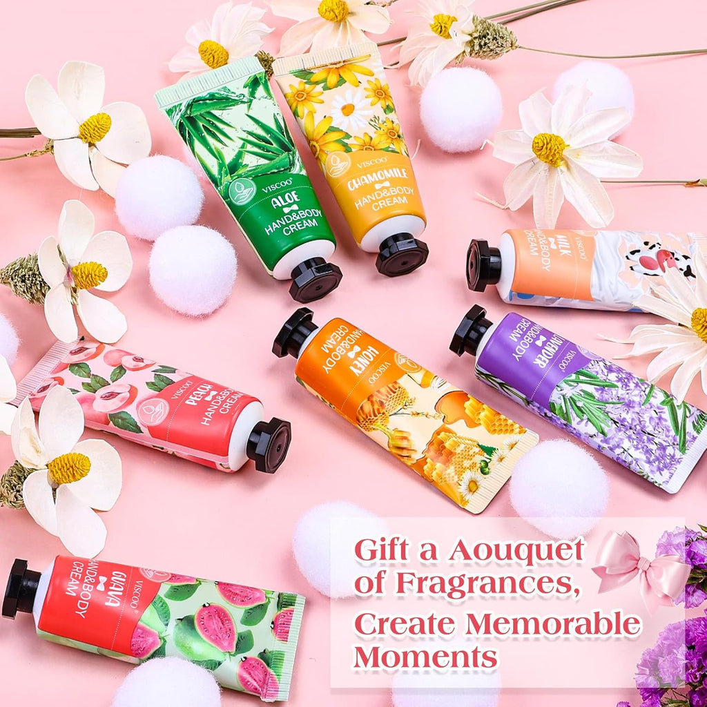 VISCOO 7 Pack Hand Cream Gifts Set for Women, Mothers Day Gifts, Teacher Appreciation Gift, Nurses Week Gift, Bulk Gifts for Women, Moisturizing Mini Hand Lotion Travel Size for Dry Cracked Hands