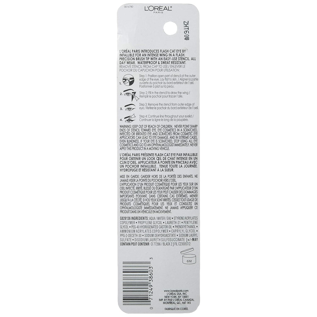 L'Oreal Paris Makeup Infallible Flash Cat Eye Waterproof Liquid Eyeliner, Black, 0.44 oz.