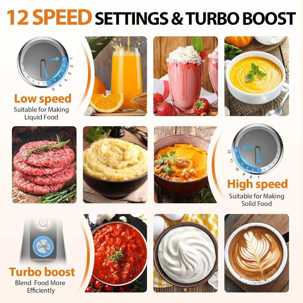 KOIOS Immersion Blender, 1000W Anti-scratch 3-in-1 Hand Blender, Upgraded 12 Speed Stainless Steel Blade Stick Blenders with Turbo Mode, Whisk and Milk Frother, Non-BPA