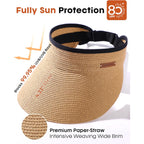FURTALK Womens Sun Visor Hat Straw Sun Visors for Women Summer Packable Ponytail Beach Hats for Women Travel UPF 80+