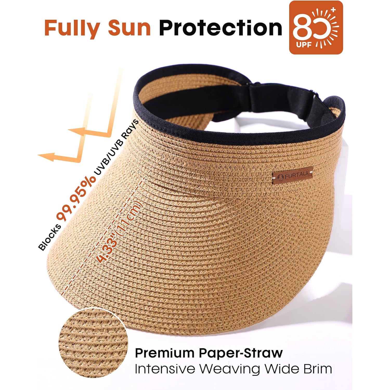 FURTALK Womens Sun Visor Hat Straw Sun Visors for Women Summer Packable Ponytail Beach Hats for Women Travel UPF 80+