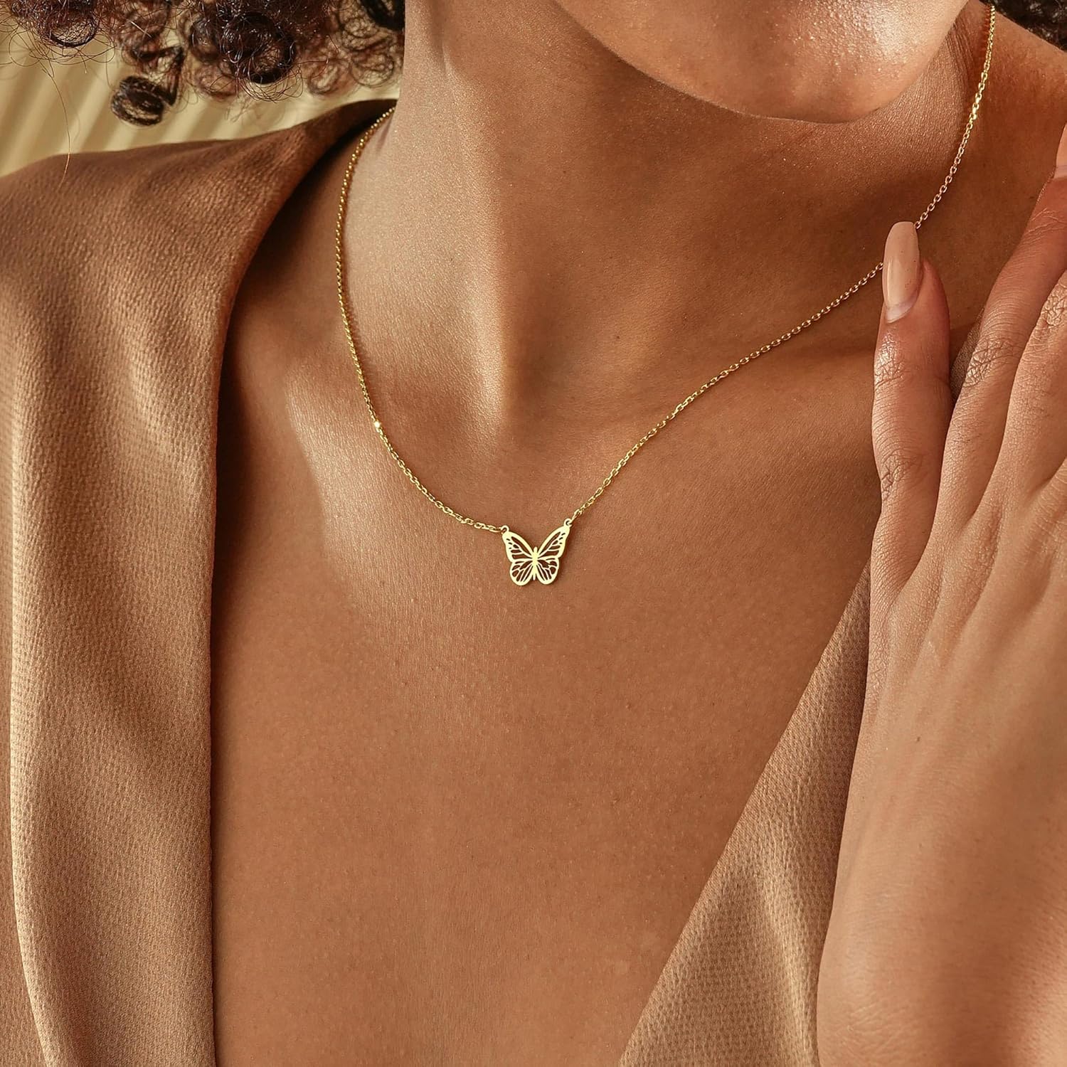 14K Gold Plated Dainty Pendant Butterfly Bead Boot Bee Baseball Flower Compass Airplane Heart Hummingbird Tree Necklace Simple Jewelry Gift for Women