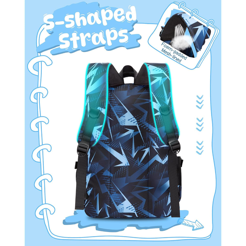 Kids School Backpack For Boys Girls Ages 6-8 8-10 10-12 Elementary Middle School Book Bags With Laptop Compartment Mochilas Escolares Para Niños Niñas De 8 10 12 Años (Blue, Geometric)