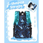 Kids School Backpack For Boys Girls Ages 6-8 8-10 10-12 Elementary Middle School Book Bags With Laptop Compartment Mochilas Escolares Para Niños Niñas De 8 10 12 Años (Blue, Geometric)