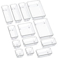Smartake 13-Piece Drawer Organizers With Non-Slip Silicone Pads, 5-Size Desk Bathroom Drawer Organizer Trays Storage Tray For Makeup, Jewelries, Utensils In Bedroom Dresser, Office And Kitchen, Clear