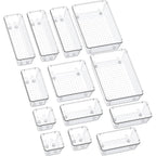 Smartake 13-Piece Drawer Organizers With Non-Slip Silicone Pads, 5-Size Desk Bathroom Drawer Organizer Trays Storage Tray For Makeup, Jewelries, Utensils In Bedroom Dresser, Office And Kitchen, Clear