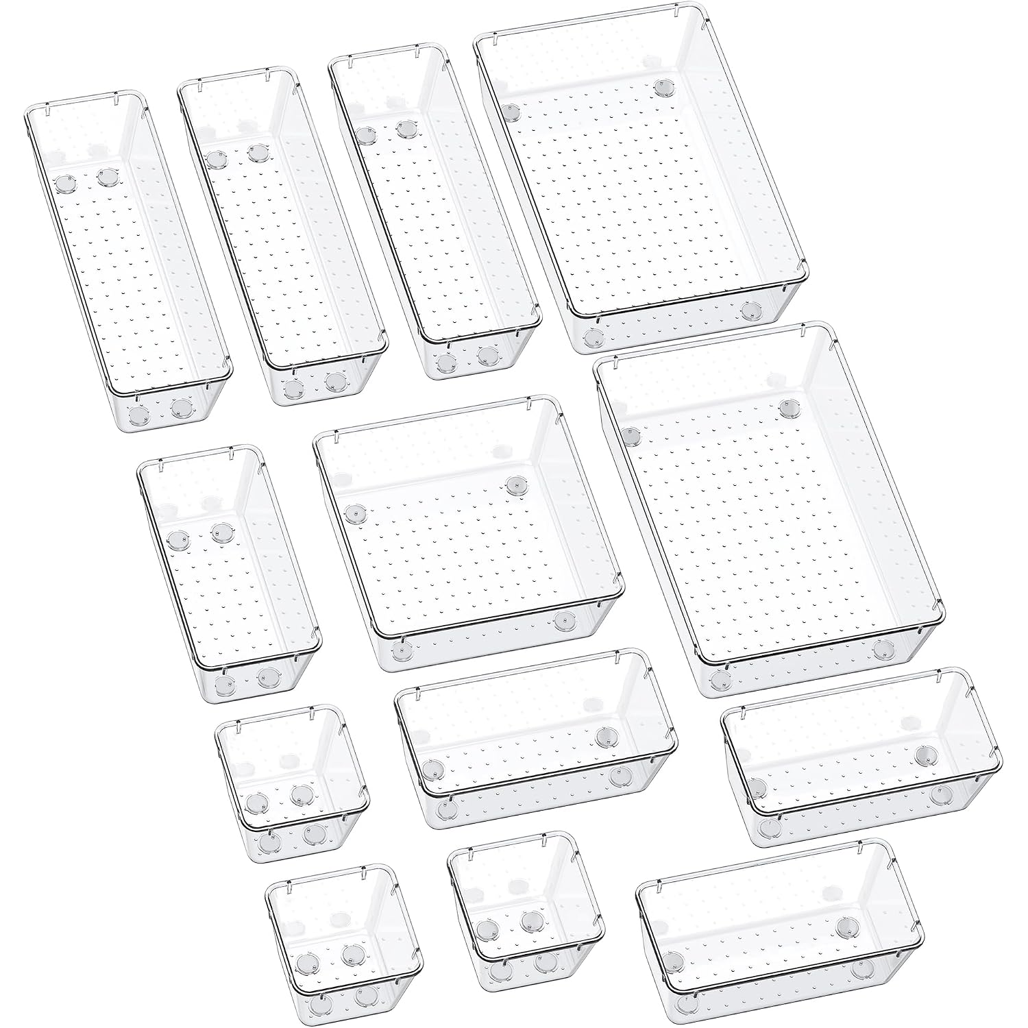 Smartake 13-Piece Drawer Organizers With Non-Slip Silicone Pads, 5-Size Desk Bathroom Drawer Organizer Trays Storage Tray For Makeup, Jewelries, Utensils In Bedroom Dresser, Office And Kitchen, Clear
