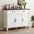 48 Inches Buffet Cabinet With Storage, Farmhouse Sideboard Buffet W/2 Drawers And 3 Doors, Wood Coffee Bar Cabinet With Adjustable Shelves, Sideboard Storage For Kitchen, Living Room, Off White
