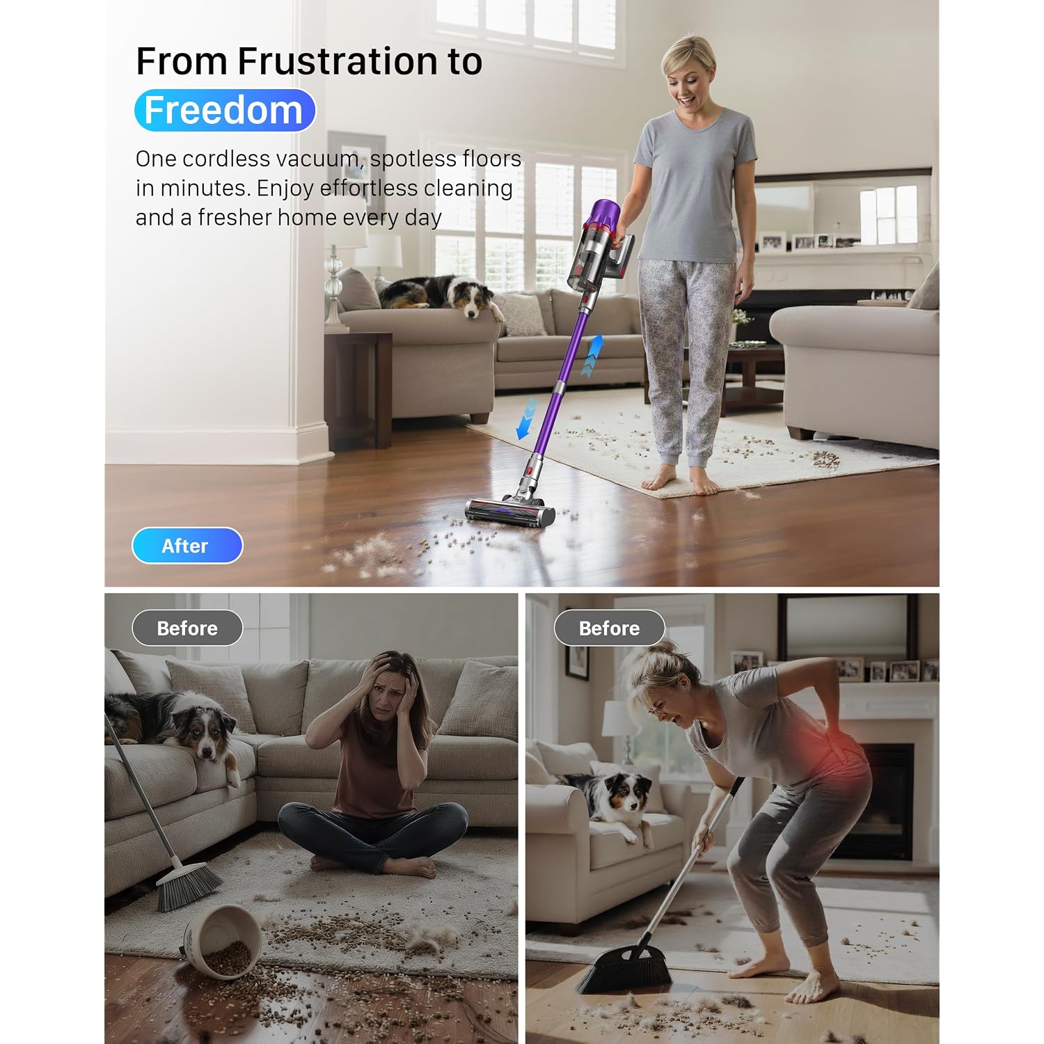 Cordless Vacuum Cleaner For Home - Powerful Stick Vacuum With Hepa Filter, 55-Min Runtime, Led Light, Anti-Tangle Brush, Detachable Battery,Lightweight Vacuum For Pet Hair,Carpets & Hard Floors