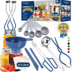 Canning Supplies Starter Kit,Canning Kit For Beginners Of 9 With Jar Lifter，Wide Mouth Funnel,Wrench,Tongs,Lid Lifter,Bubble Popper,Canning Labels,Ladle,Measuring Spoon-Blue