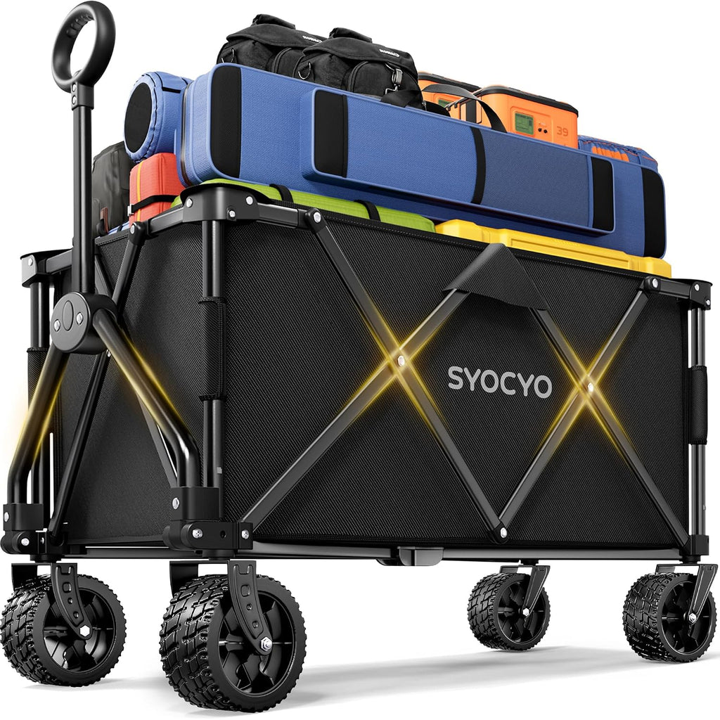 Beach Wagon 420Lbs – Heavy Duty Wagons Carts Foldable, Collapsible Wagon With Big Wheels For Sand & Cup Holders For Camping Garden Sports Grocery