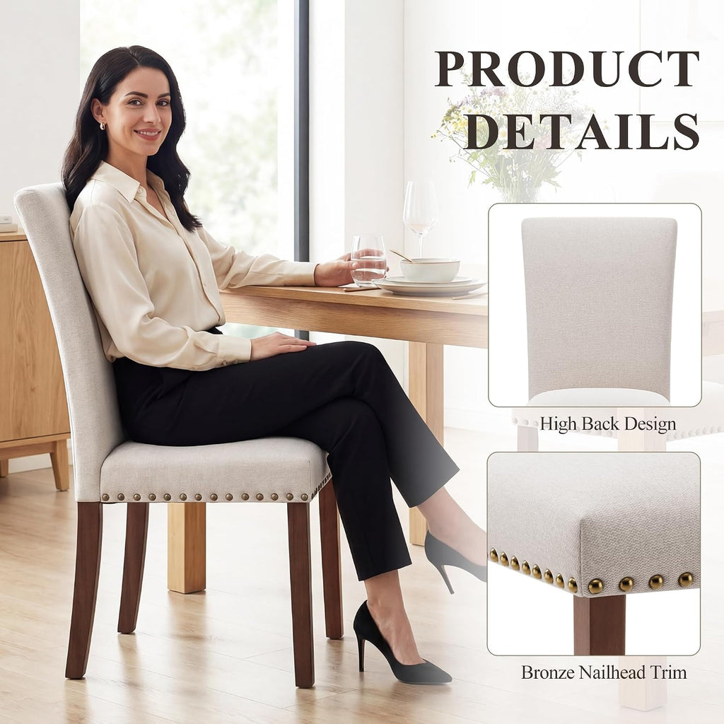 Colamy Upholstered Dining Chairs Set Of 4, Beige