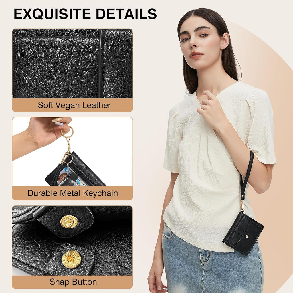 Marvolia Small Wallet for Women Compact Wallet Soft Vegan Leather Bifold Card Holder Ladies Wristlet