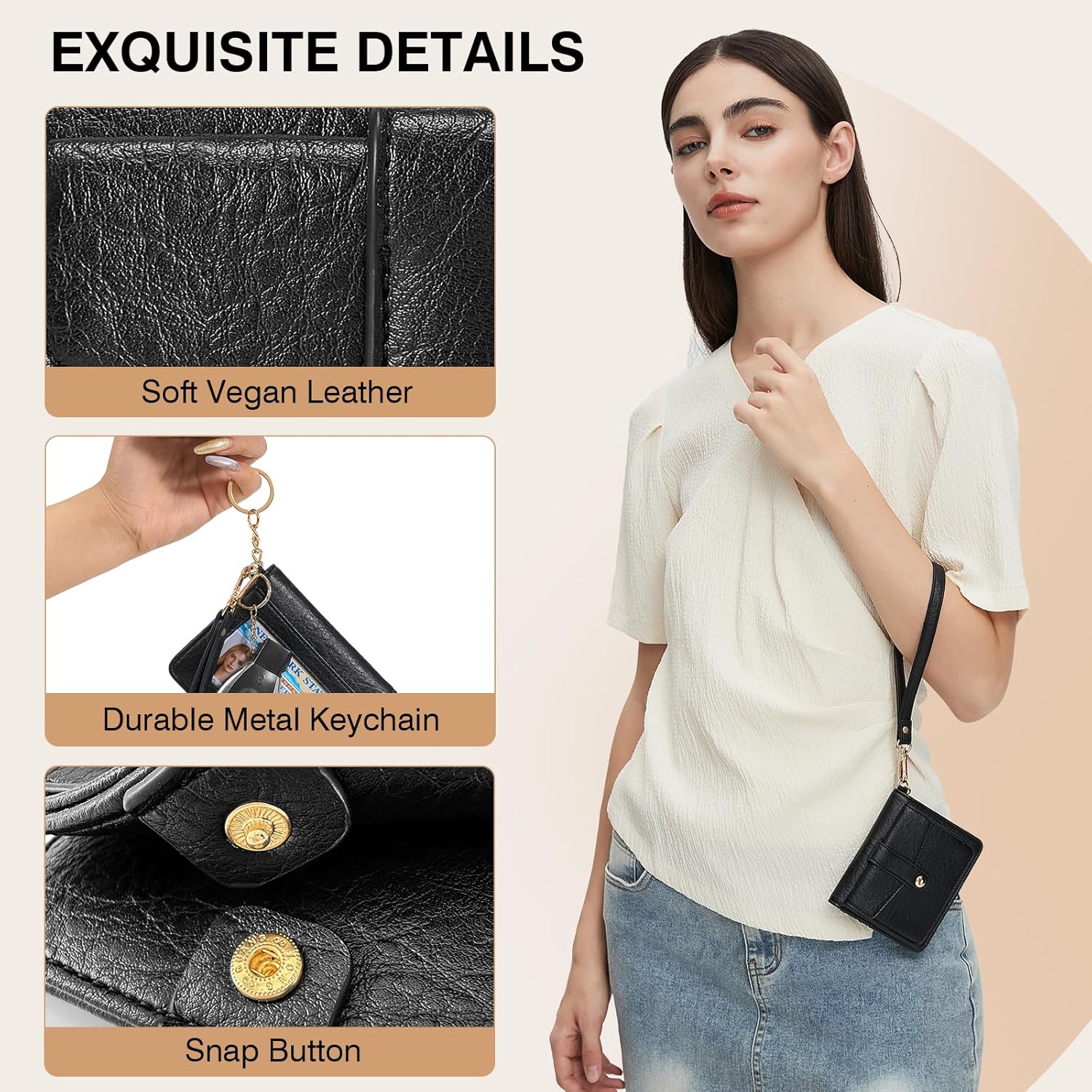 Marvolia Small Wallet for Women Compact Wallet Soft Vegan Leather Bifold Card Holder Ladies Wristlet