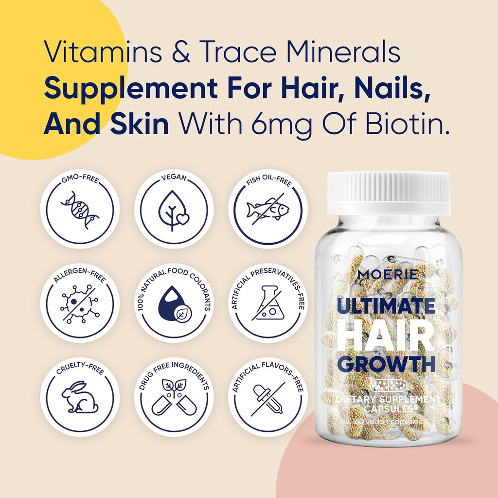 Moerie Ultimate Hair Boost Supplements for Women & Men - Hair, Skin, Nails Vitamins with Biotin & Minerals for Hair Health - Thicker Hair - 60 Capsules
