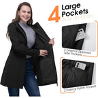 33,000Ft Women'S Softshell Long Jacket With Hood Fleece Lined Windproof Warm Up Waterproof Windbreaker