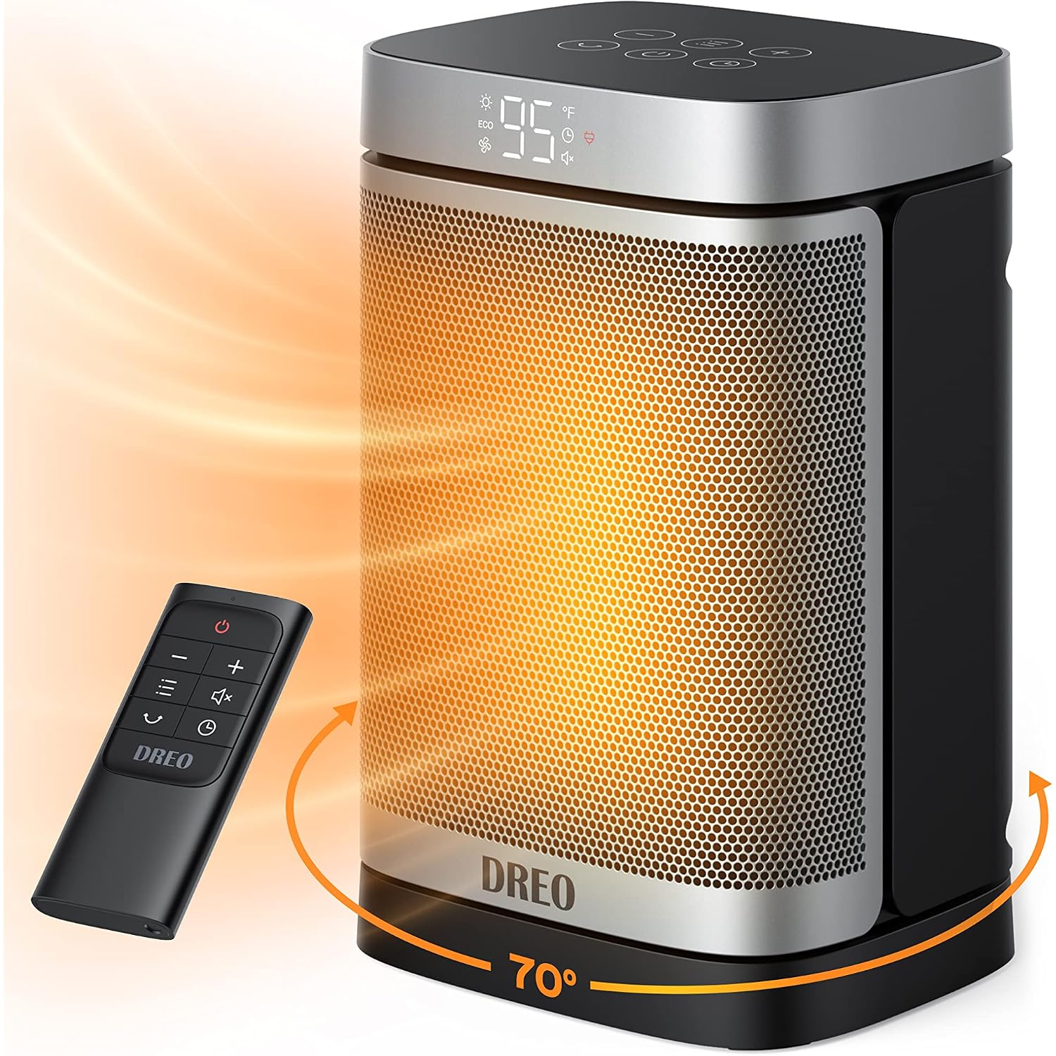 Dreo Space Heater, 1500W Portable Electric Heaters For Indoor Use, Ptc Ceramic Heater For Office With Remote, Thermostat, 70°Oscillation, 12H Timer, 5 Modes, Safe Quiet Room Heater For Bedroom