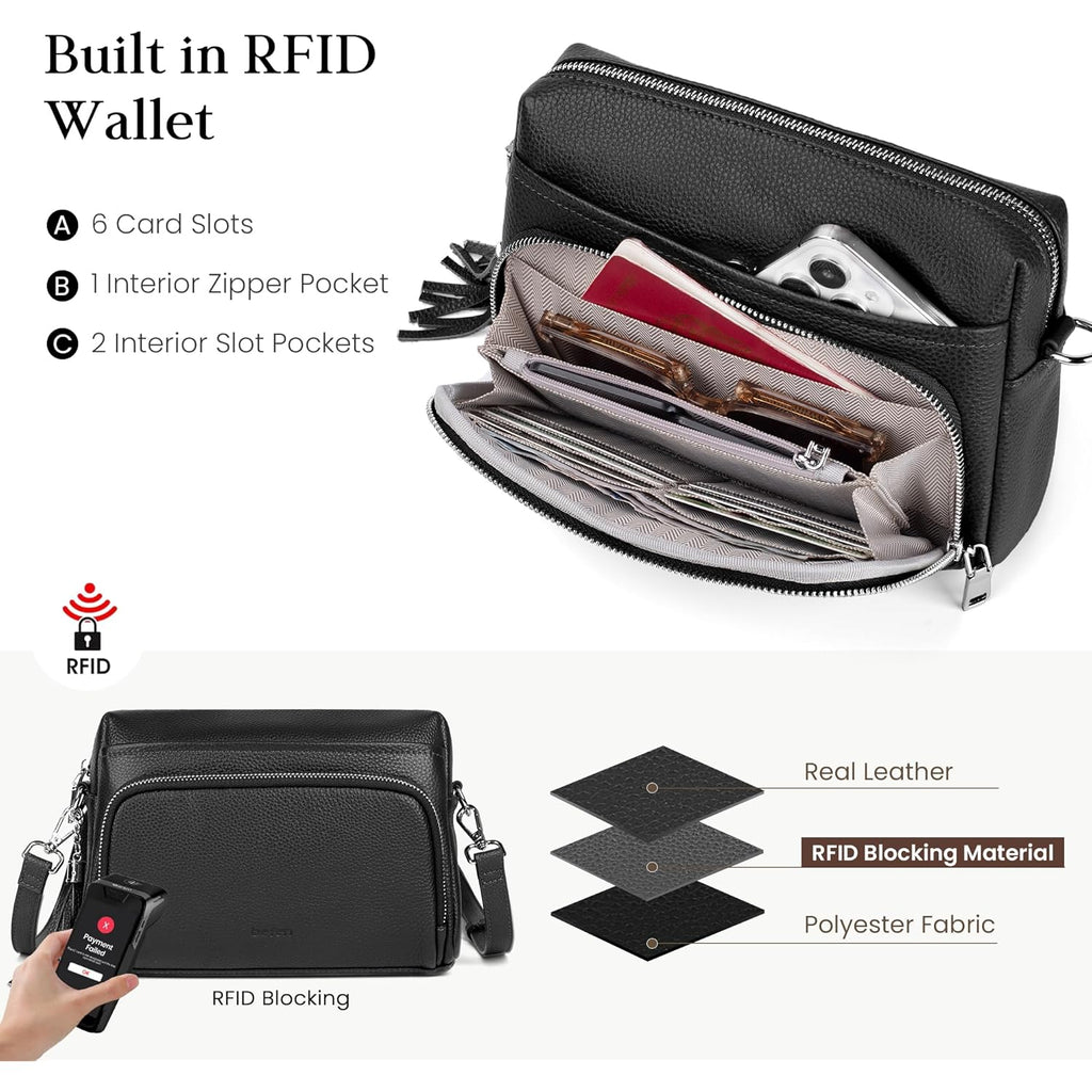 befen Genuine Leather Crossbody Purses for Women Small Crossbody Bags Purse with Built in RFID Blocking Wallet