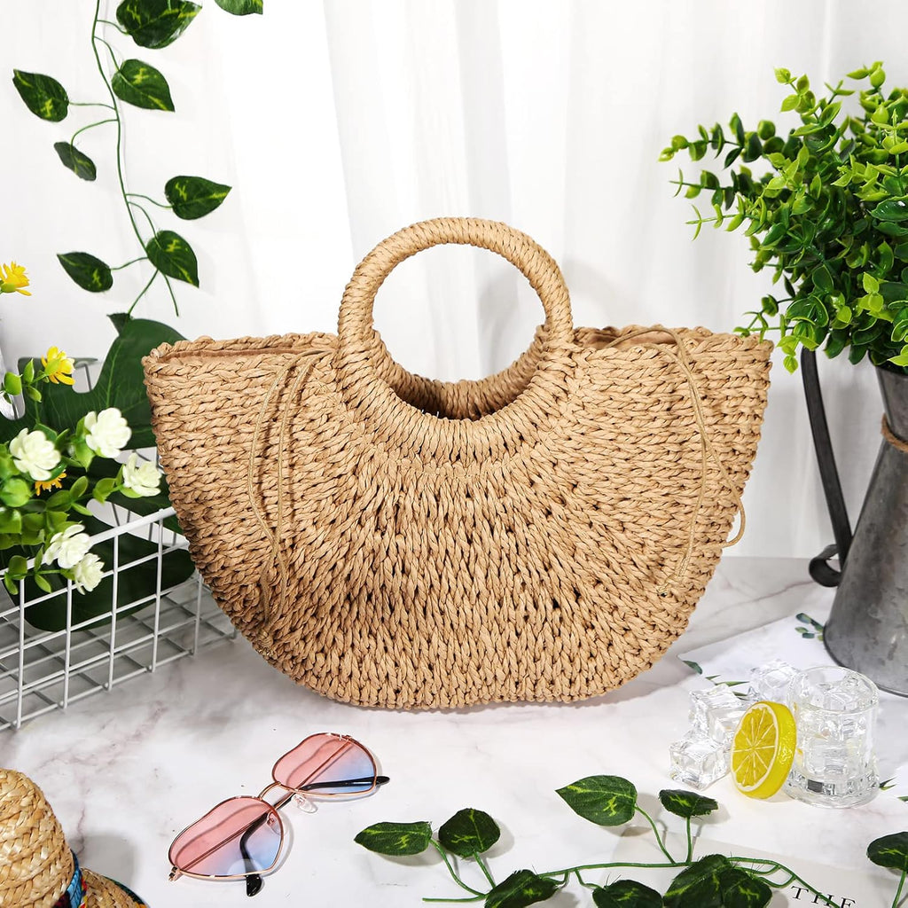Mixweer 4 Pcs Straw Bag for Women Summer Travel Rattan Woven Raffia Beach Handbags Handle Big Capacity Tote Clutch Bags 2024