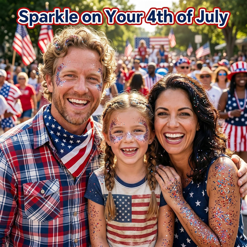 Red White Blue Sparkle Patriotic Glitter Stick - Face Hair Body Glitter, Waterproof, 4th of July 250th Independence Day USA Flag Makeup, Soccer World Cup, Memorial Veterans President's Day