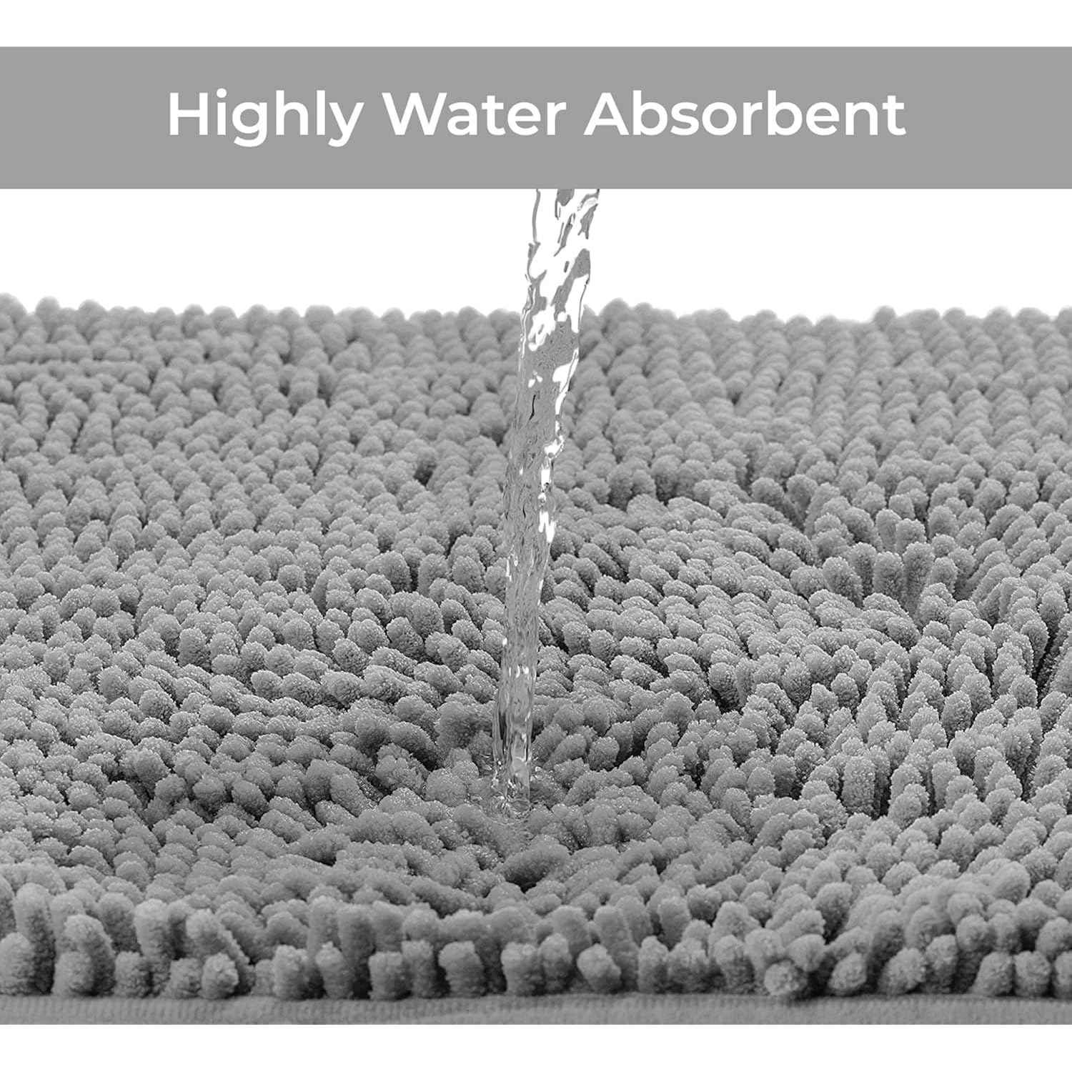LuxUrux Toilet Rugs U Shaped Washable, Bathroom Toilet Mat, Extra-Soft Plush Bath Bathroom Rug,1'' Chenille Microfiber Material, Super Absorbent Shaggy Machine Wash & Dry (20 x 20 inch, Light Grey)