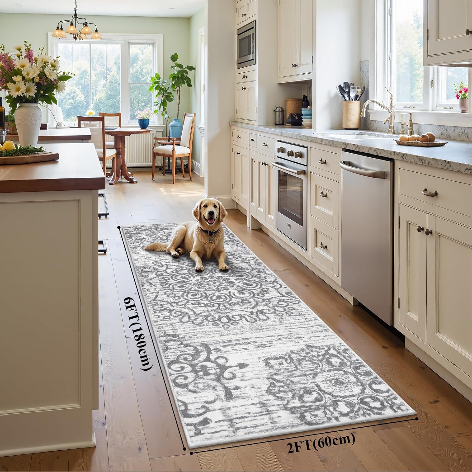 HEBE Hallway Runner Rug 2'x6' Washable Vintage Kitchen Rugs Non Slip Laundry Rug Runner Distressed Boho Floor Carpet Runners for Hallways Entryway Laundry Room Kitchen Bathroom
