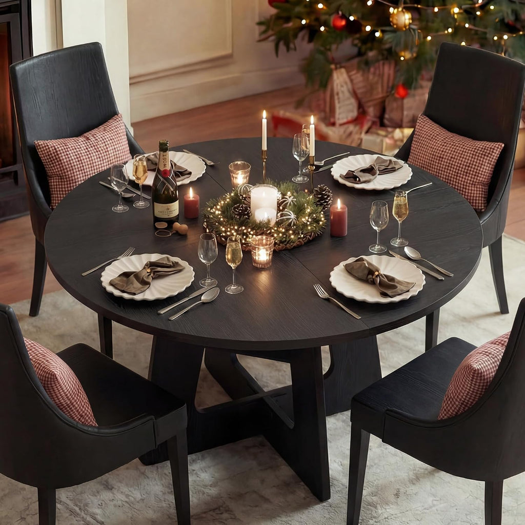 Round Dining Table For 4-6, 47" Kitchen Table For Dining Room, Modern Black Dining Table, Circle Kitchen Table For Living Room, Apartment