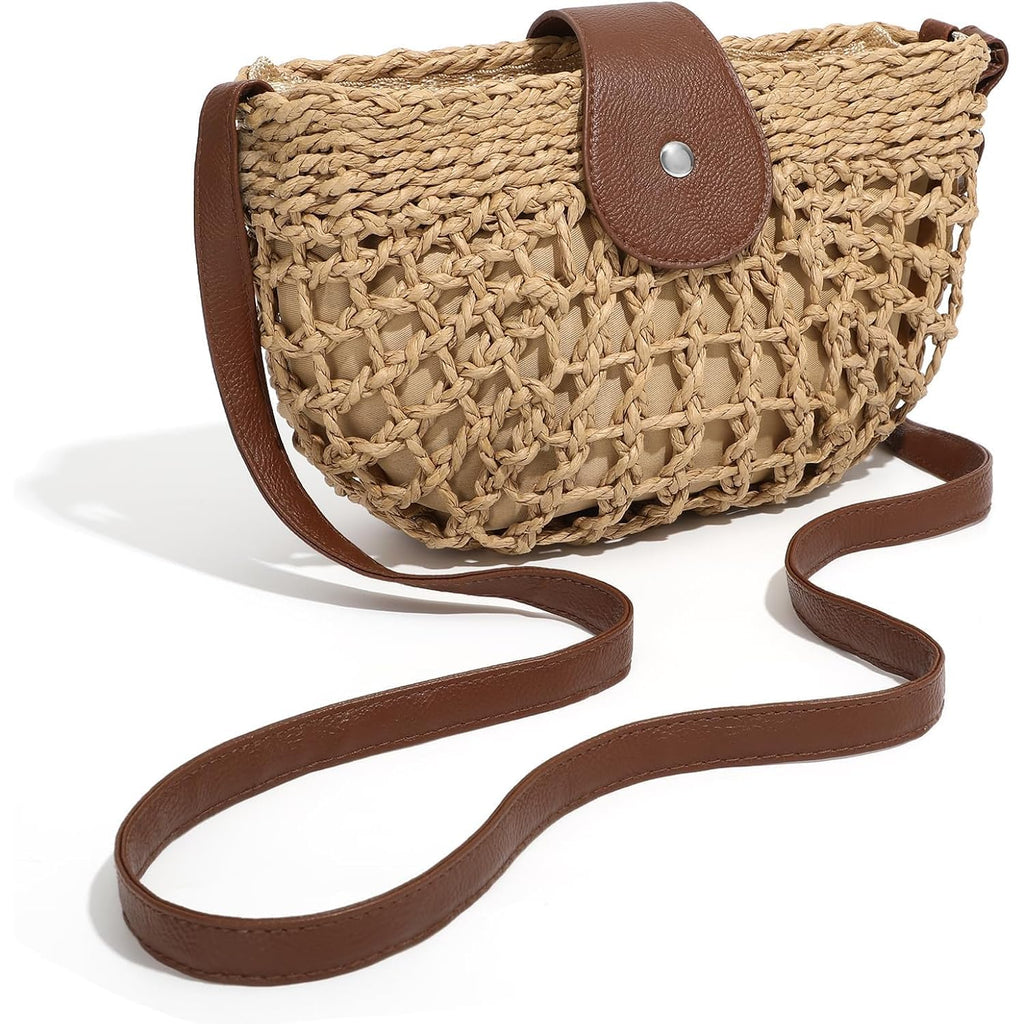 Straw Bag Beach Purse Summer Purses For Women Vacation Handbags Woven Crossbody Bags Straw Shoulder Bag