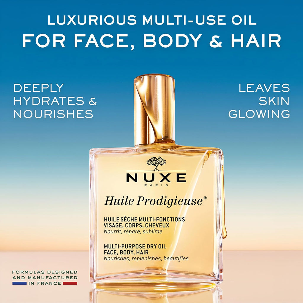 Nuxe Huile Prodigieuse Multi-Purpose Dry Oil - Radiant Glow And Lightweight Hydration For Face, Body & Hair. Nourishes, Repairs And Enhances