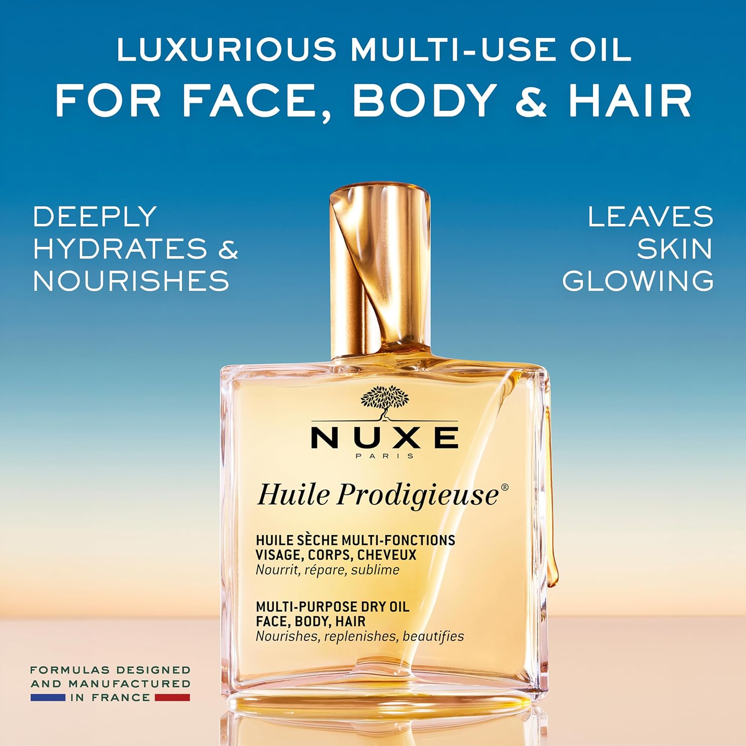 Nuxe Huile Prodigieuse Multi-Purpose Dry Oil - Radiant Glow And Lightweight Hydration For Face, Body & Hair. Nourishes, Repairs And Enhances
