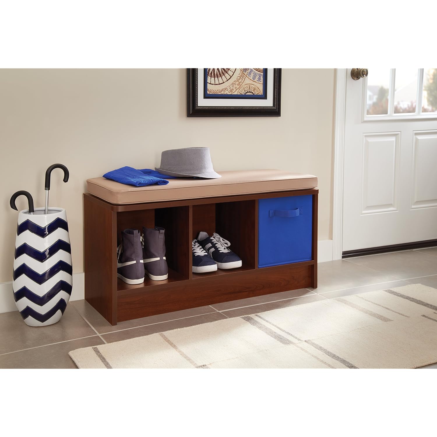 Closetmaid 1309 3-Cube Storage Bench, Dark Cherry With Tan Cushion