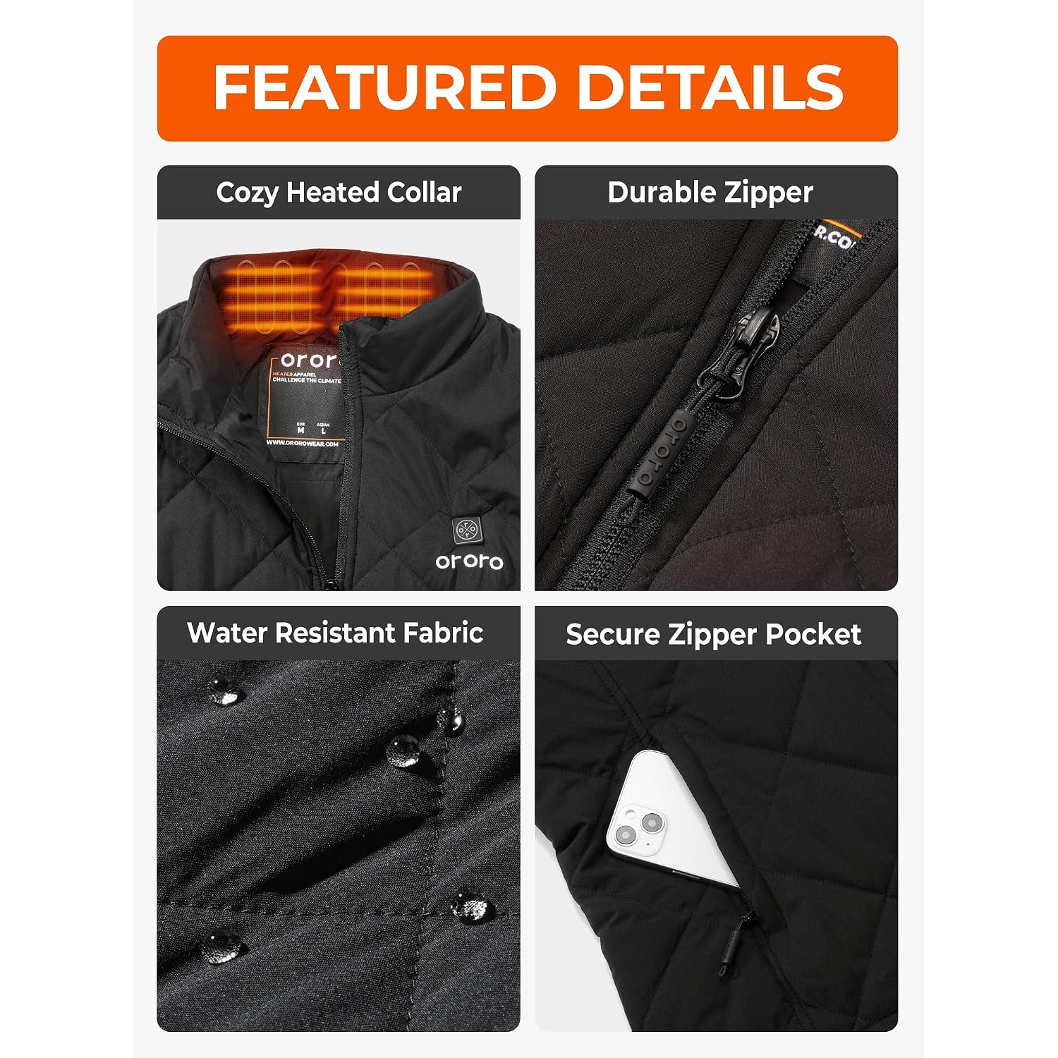 Ororo Quilted Heated Vest For Women, Lightweight Quilted Heating Vest With Usb-C Rechargeable Battery