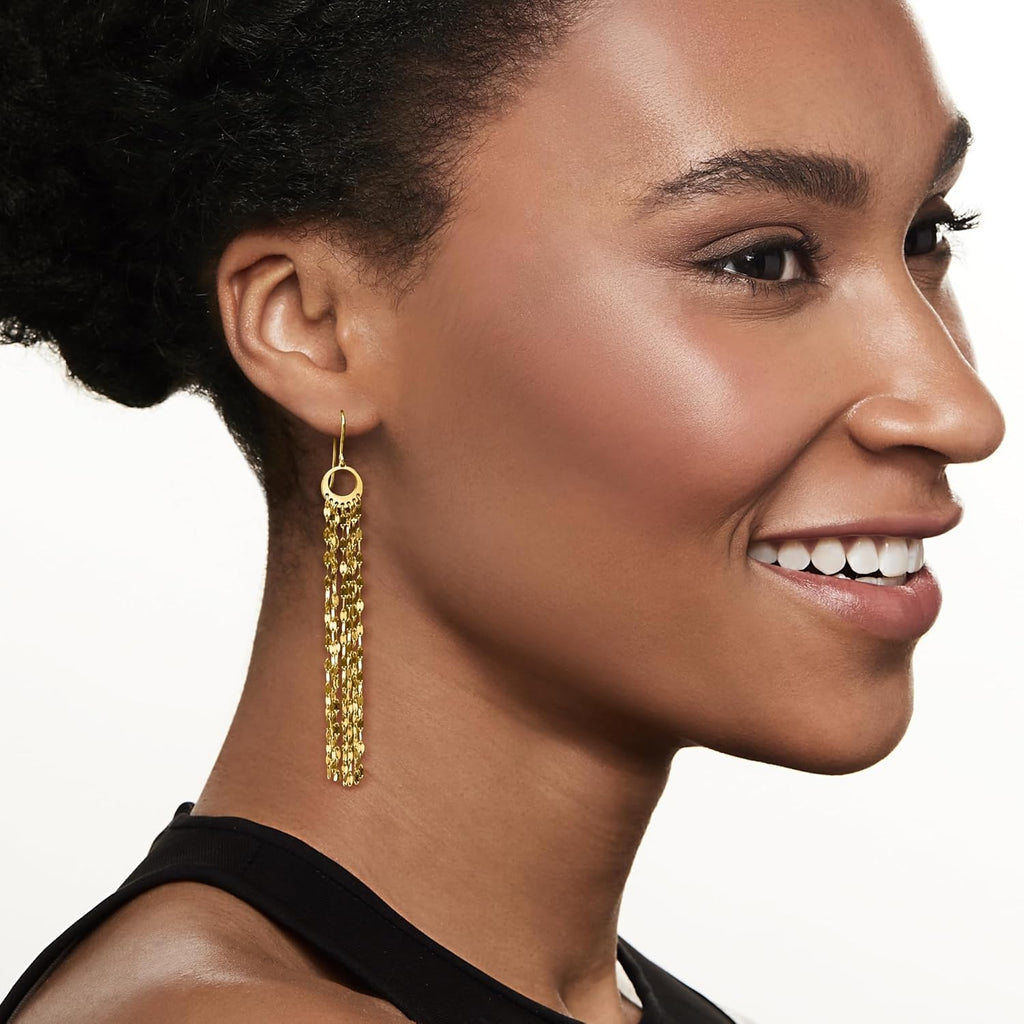 Ross-Simons Italian 14kt Yellow Gold Multi-Strand Lumachina-Chain Drop Earrings
