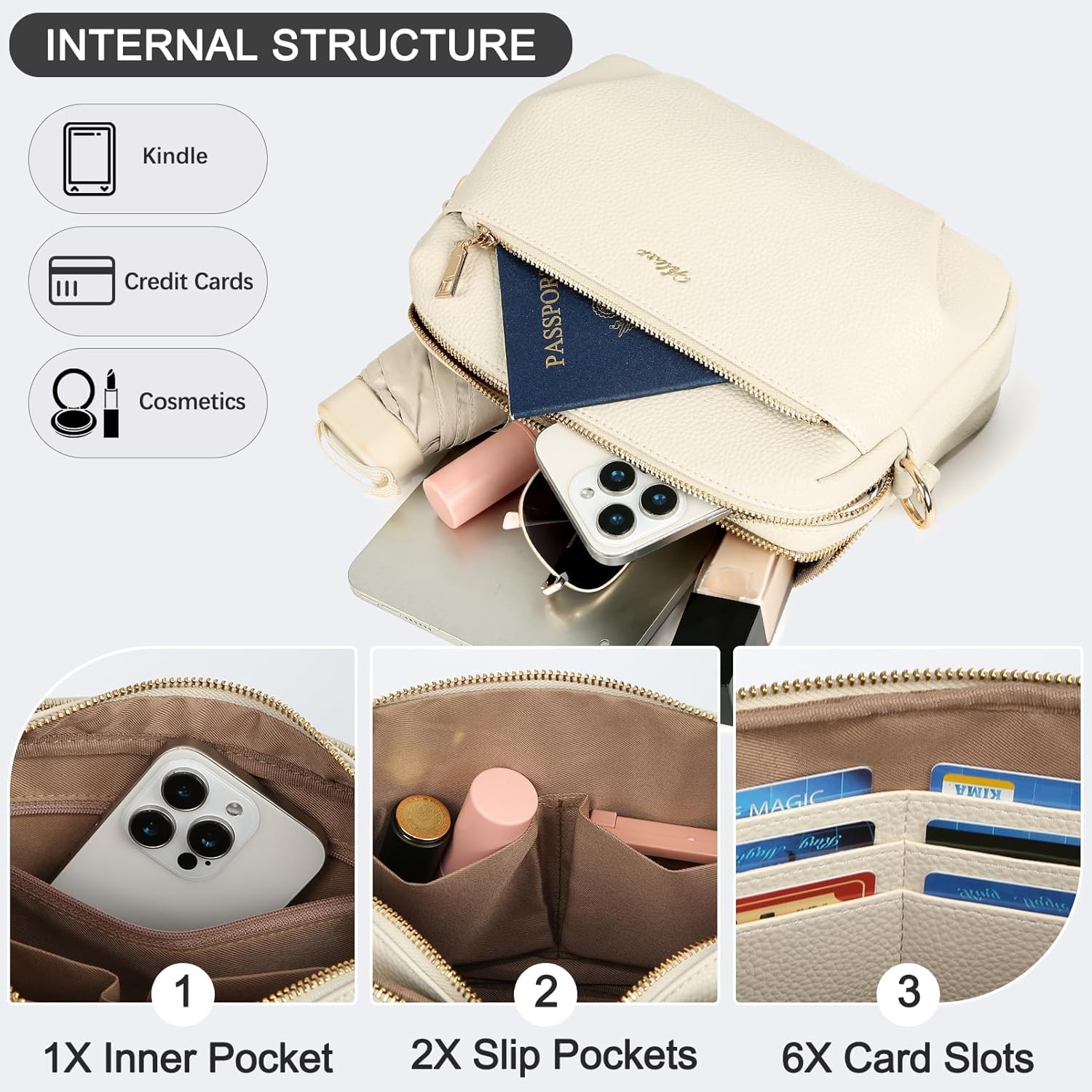 Crossbody Bag for Women Leather Purse Anti Theft Multi Pockets Wide Adjustable Strap Shoulder Handbag RFID Blocking