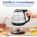 Elite Gourmet EKT1001 Electric 1.0L BPA-Free 1100W Glass Kettle Cordless 360° Base, Stylish Blue LED Interior, Handy Auto Shut-Off Function – Quickly Boil Water For Tea & More, Black
