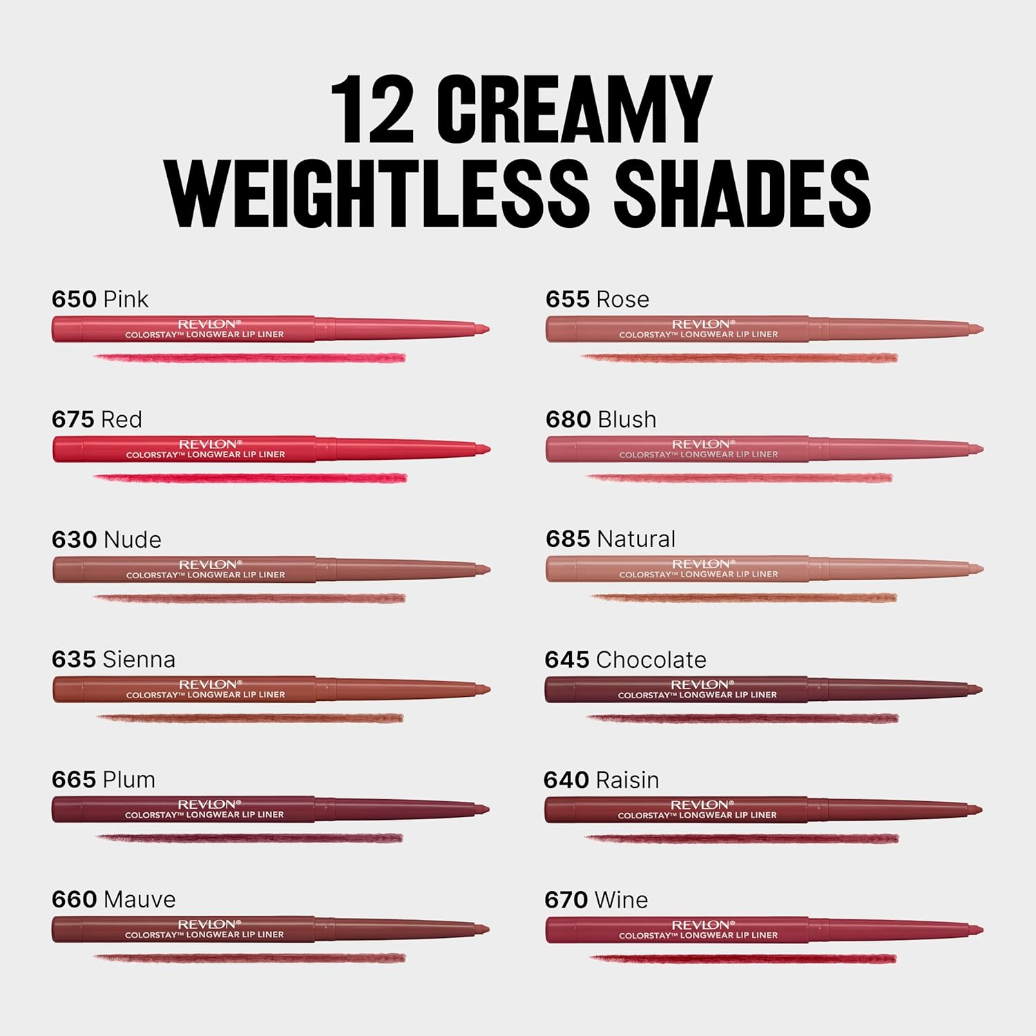 Revlon Colorstay Lip Liner Makeup with Built-in-Sharpener, Longwear Rich Colors, Smooth Application, 670 Wine, 0.01 oz