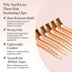 Kitsch Professional Alligator Clips - 3.5" Aluminum Duckbill Hair Clips For Styling | Great For Salon & Makeup Application - Rose Gold, 6 Pcs