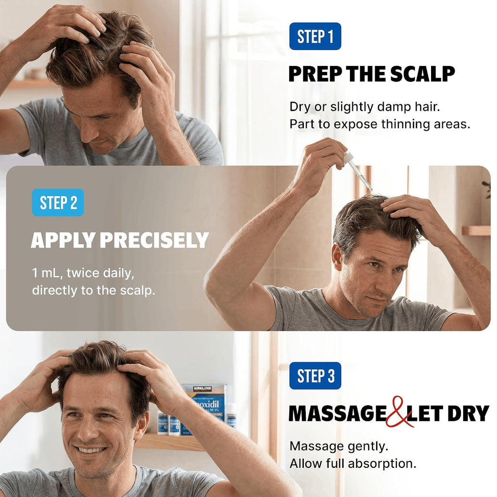 Minoxidil Liquid Extra Strength Hair Regrowth Treatment For Men, 5% Topical Solution, 6 Months Supply - Dropper Applicator And Bonus Free Instructional Guide Included