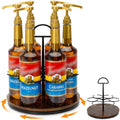 Rotating Coffee Syrup Organizer Hold 6 Bottles, Wood Coffee Syrup Rack For Countertop, Large Bottle Holder Stand For Bar Station, Turntable Wine Display Tray (Black - 6 Bottles)