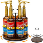 Rotating Coffee Syrup Organizer Hold 6 Bottles, Wood Coffee Syrup Rack For Countertop, Large Bottle Holder Stand For Bar Station, Turntable Wine Display Tray (Black - 6 Bottles)