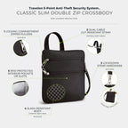 Travelon Anti-Theft Classic Slim Double Zip Crossbody