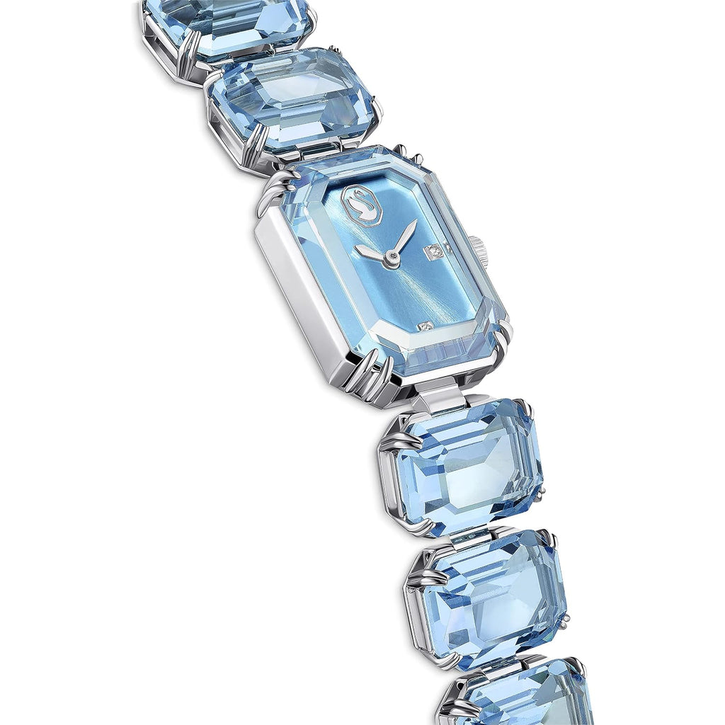 Swarovski Millenia Watch, Blue Octagon Cut Crystals, Sapphire Glass Centrepiece, And Stainless Steel Accents, Part Of The Millenia Collection