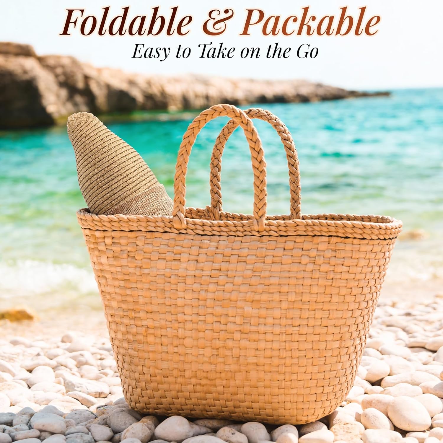 Sun Hats for Women, Straw Beach Hat UV Sun Protection, Foldable Bowknot Sun Beach Hats Summer Hat