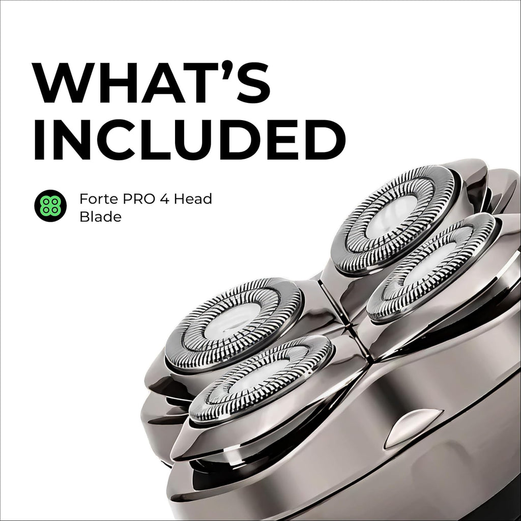 Skull Shaver Forte PRO 4 Head Replacement Blade - Shaver Blade for Wet & Dry Shaving - Rotary Heads Design - Japanese Stainless Steel - Compatible with Pitbull, Palm & Butterfly Kiss Shavers