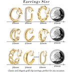 THUNARAZ 9 Pairs Clip on Earrings for Women 14K Gold Plated Chunky Hoop Clips Earring Trendy Clip on Hoop Earrings for Women Non-Pierced Fake Jewelry
